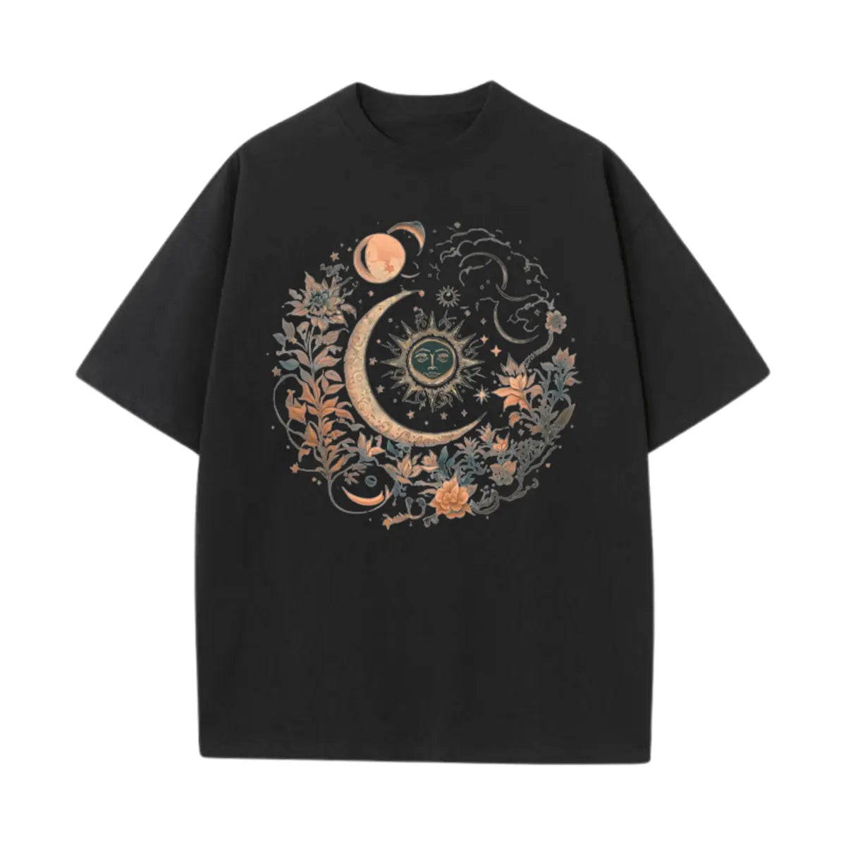 Mystic Moon And Sun Floral Printed Oversized Unisex T-shirts