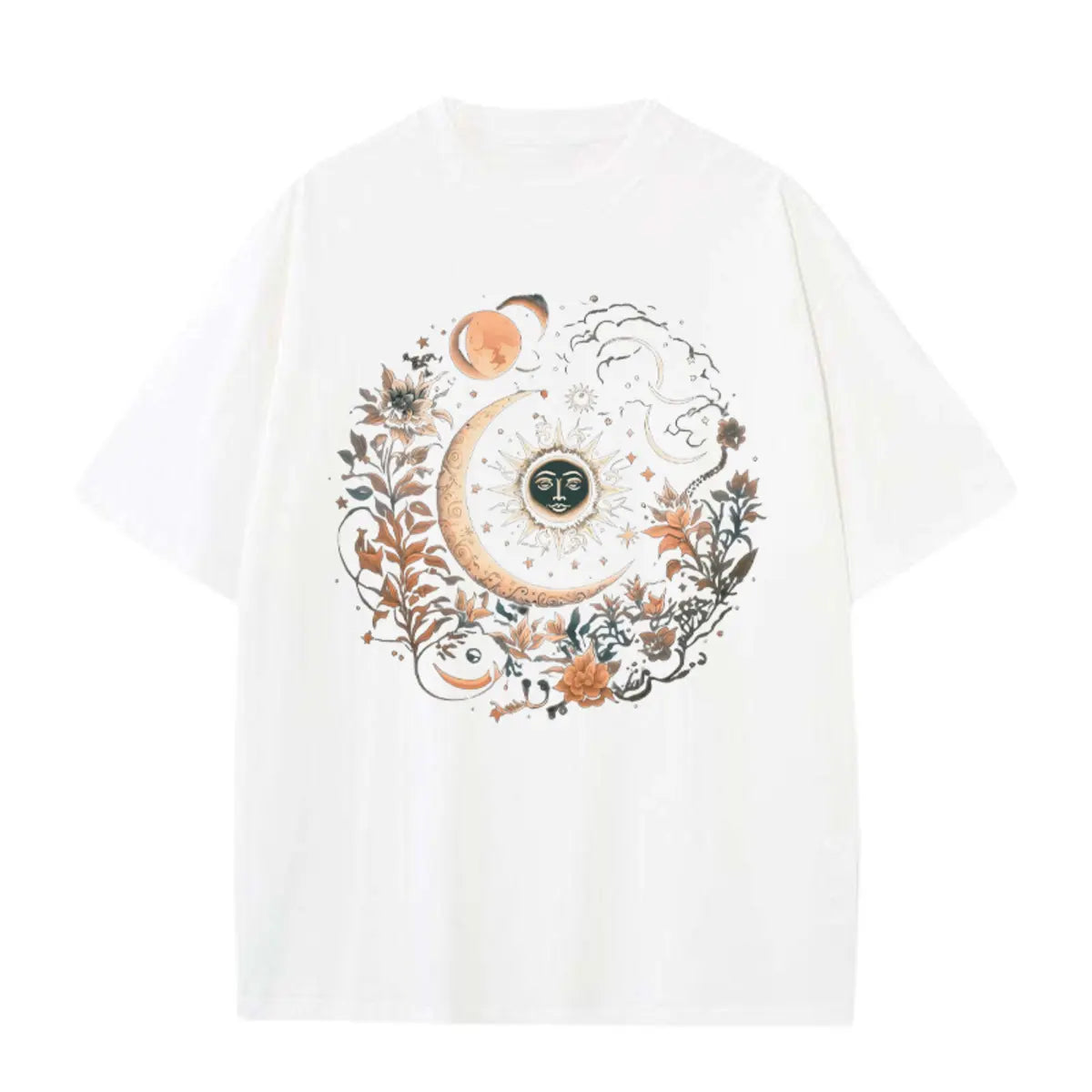 Mystic Moon And Sun Floral Printed Oversized Unisex T-shirts