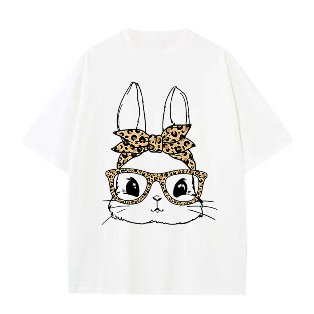 Bunny With Leopard Glasses Printed Oversized Unisex T-shirts
