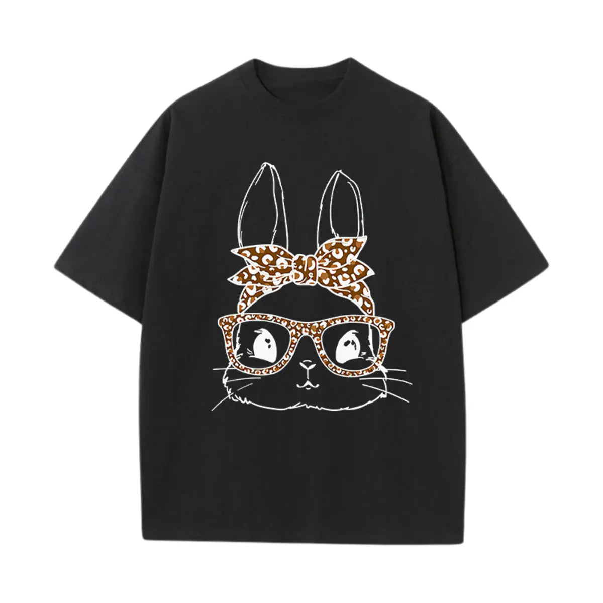 Bunny With Leopard Glasses Printed Oversized Unisex T-shirts