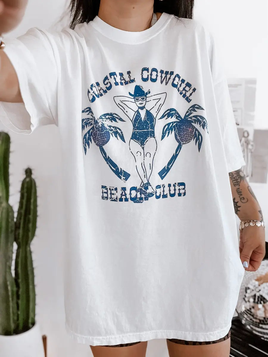 Coastal Cowgirl Beach Club Printed Oversized Unisex T-shirts