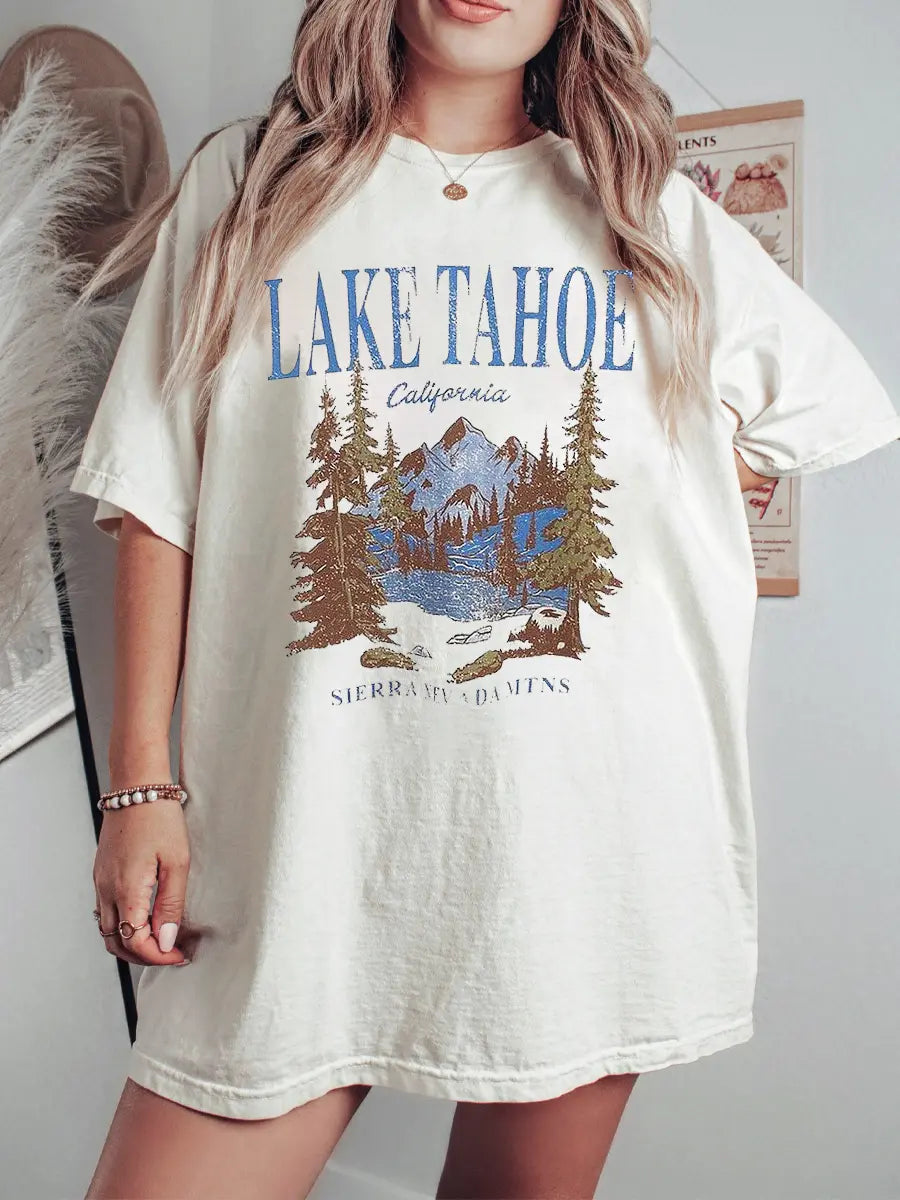 Vintage Lake Tahoe Printed Oversized Unisex T-shirts