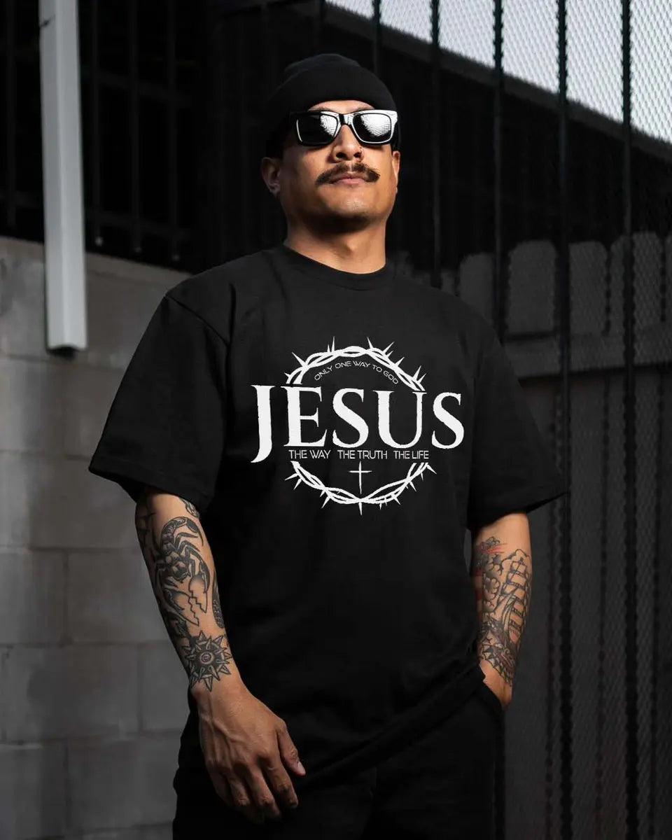 Only The One Way To God Jesus Printed Men's T-shirt