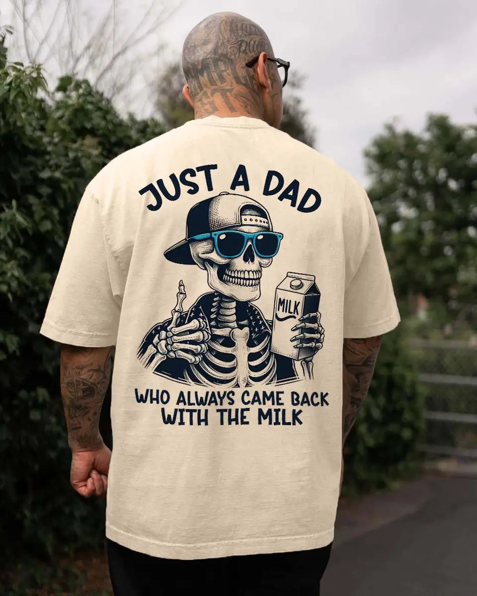 Just A Dad Who Always Came Back With The Milk Printed Oversized Unisex T-shirt Oversized Image - 2