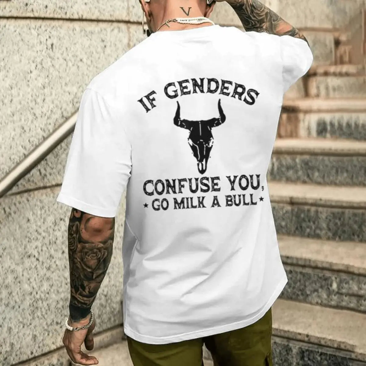 If Genders Confuse You Go Milk A Bull Printed Men's T-Shirt Image - 2