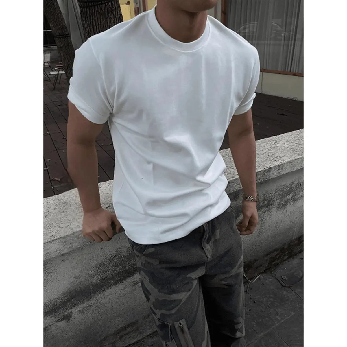 Solid Color Slim Fit Men's T-Shirt