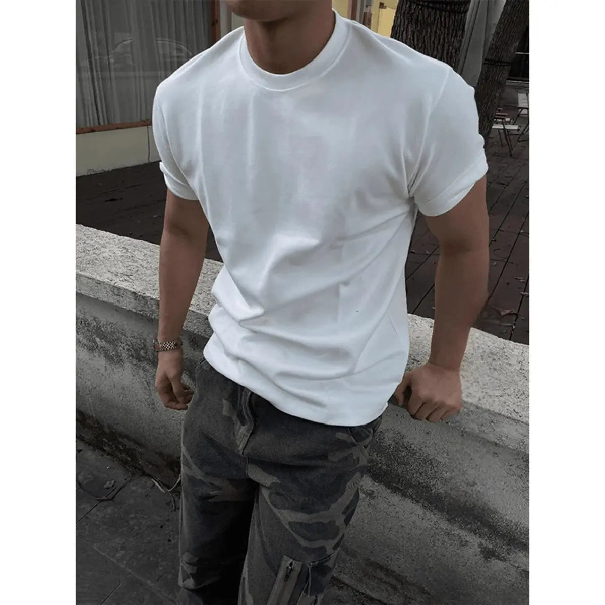 Solid Color Slim Fit Men's T-Shirt