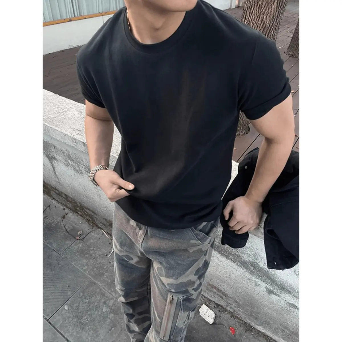 Solid Color Slim Fit Men's T-Shirt