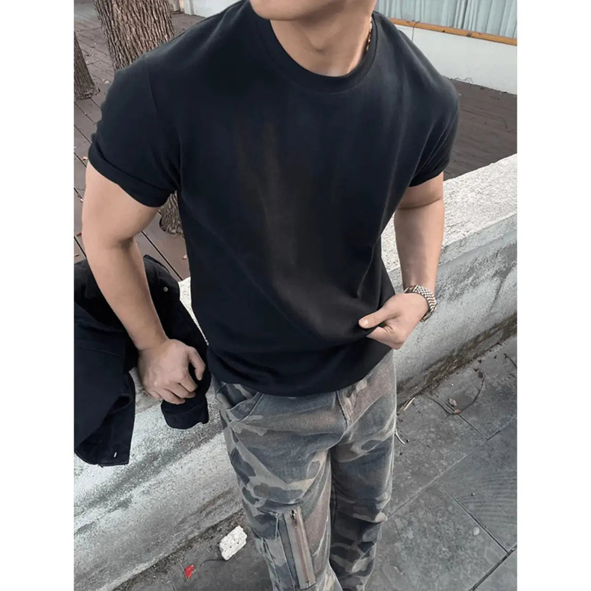 Solid Color Slim Fit Men's T-Shirt