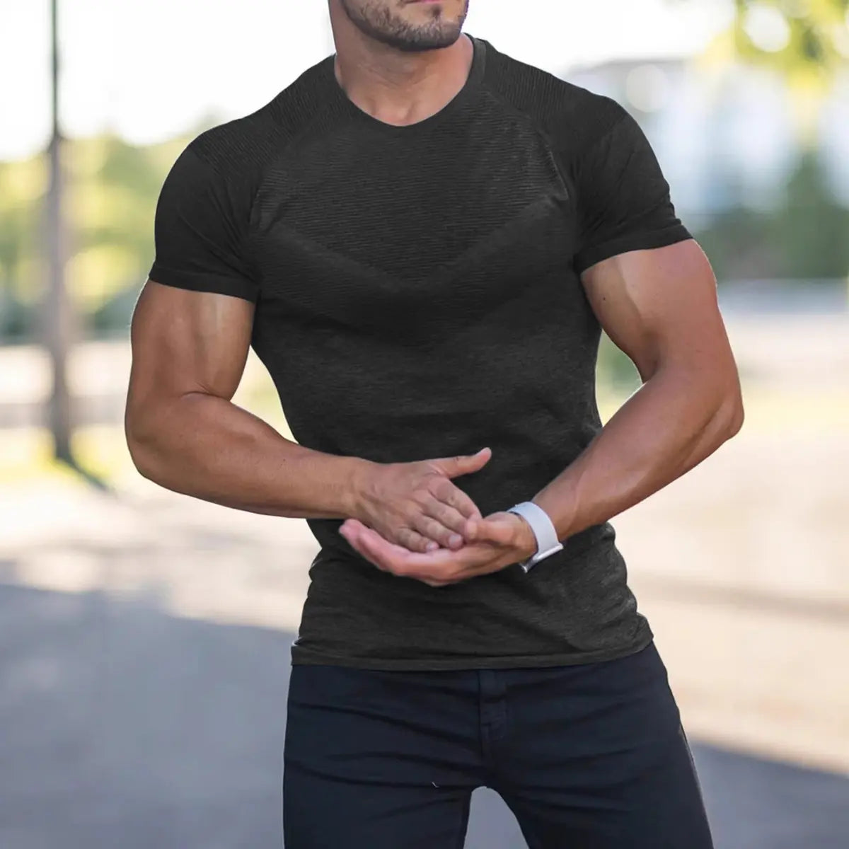 Summer Fitness Stretch Short Sleeve Men's T-Shirt
