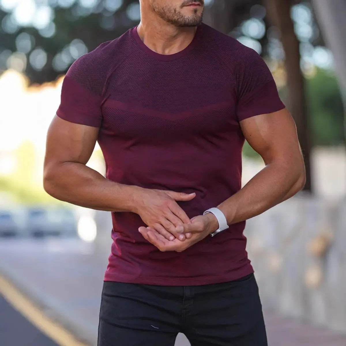 Summer Fitness Stretch Short Sleeve Men's T-Shirt