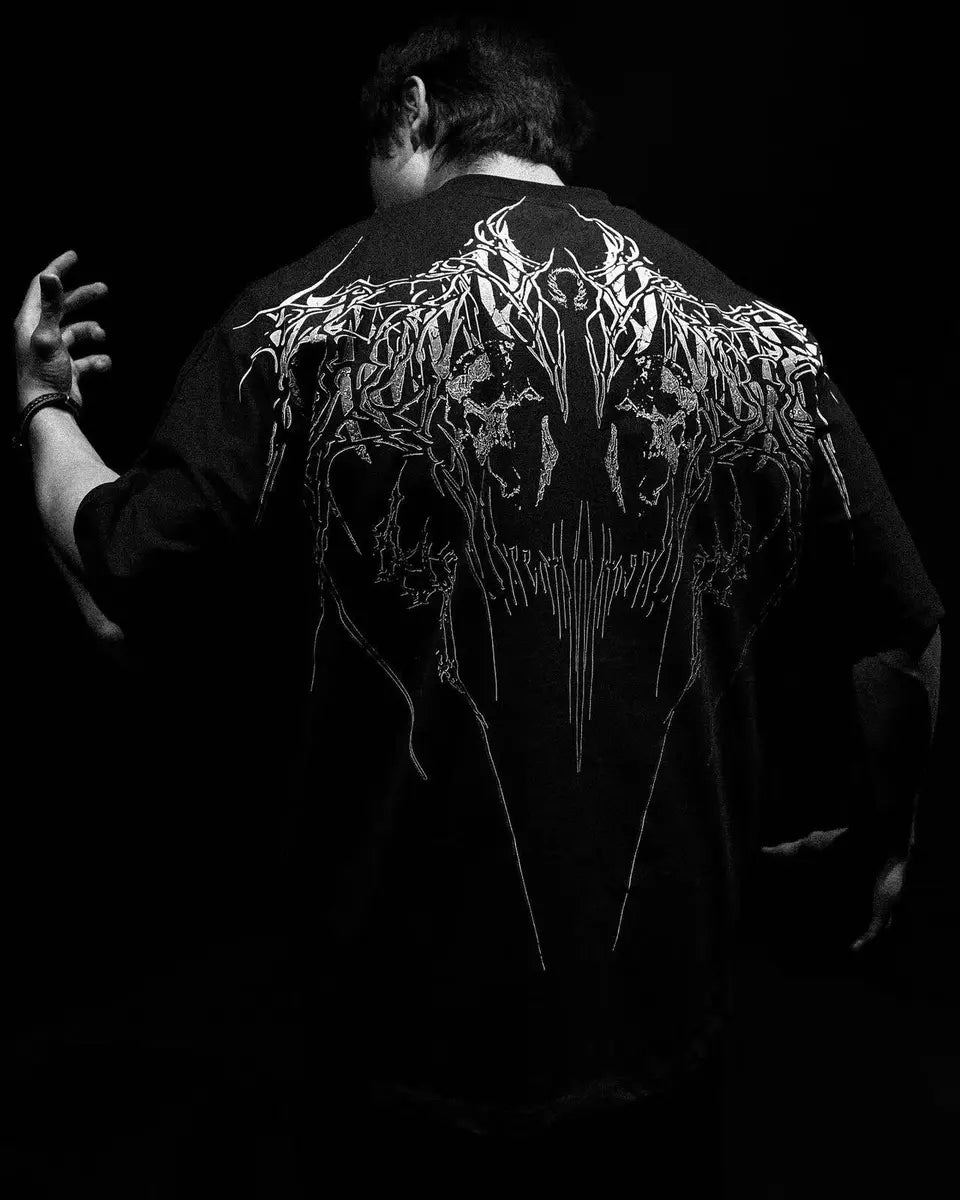 Devil's Line Drawing Cross Printed Men's T-Shirt