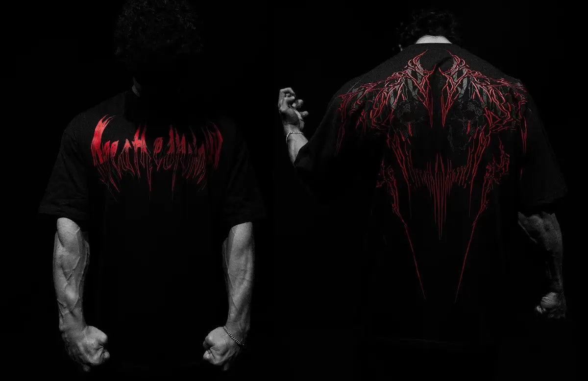 Devil's Line Drawing Cross Printed Men's T-Shirt