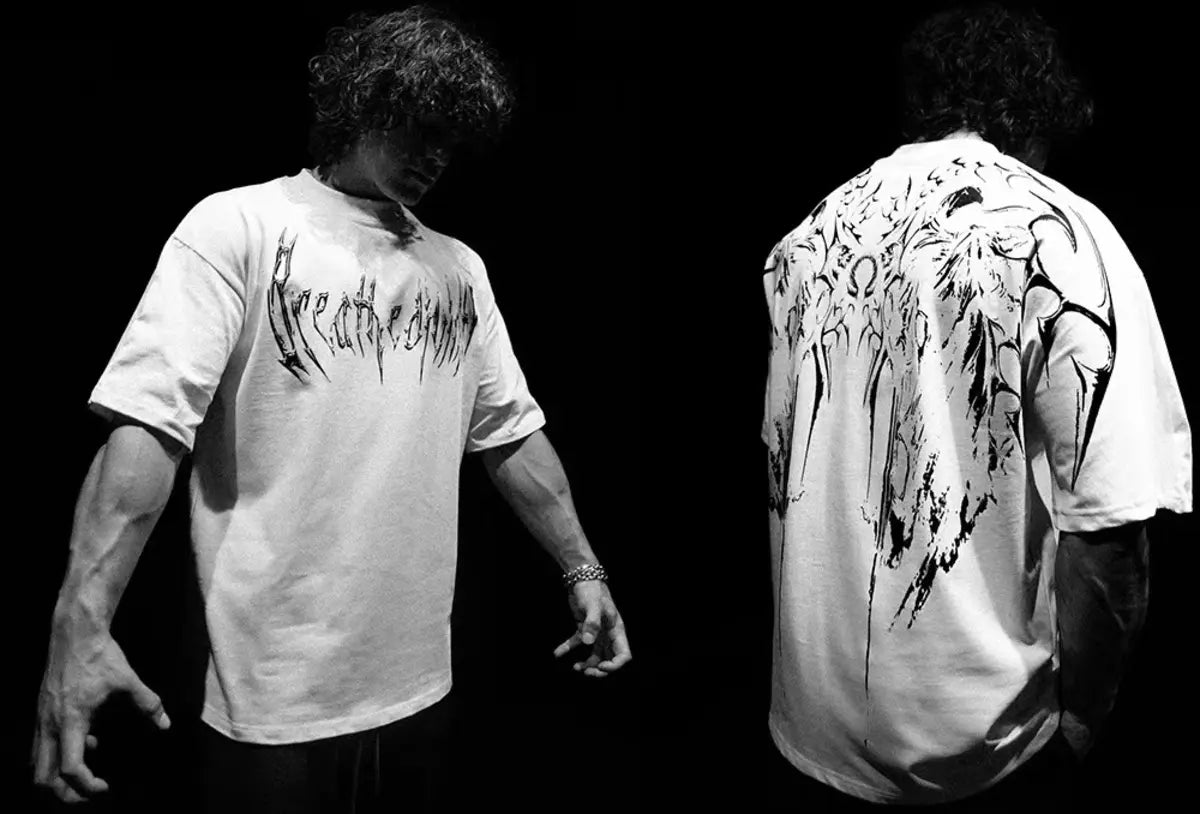 Devil's Line Drawing Cross Printed Men's T-Shirt
