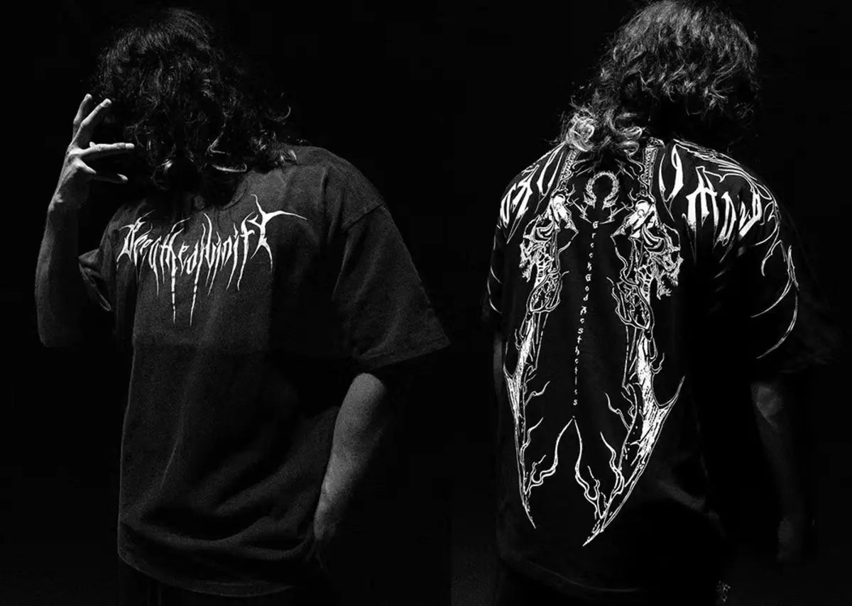 Devil's Line Drawing Cross Printed Men's T-Shirt