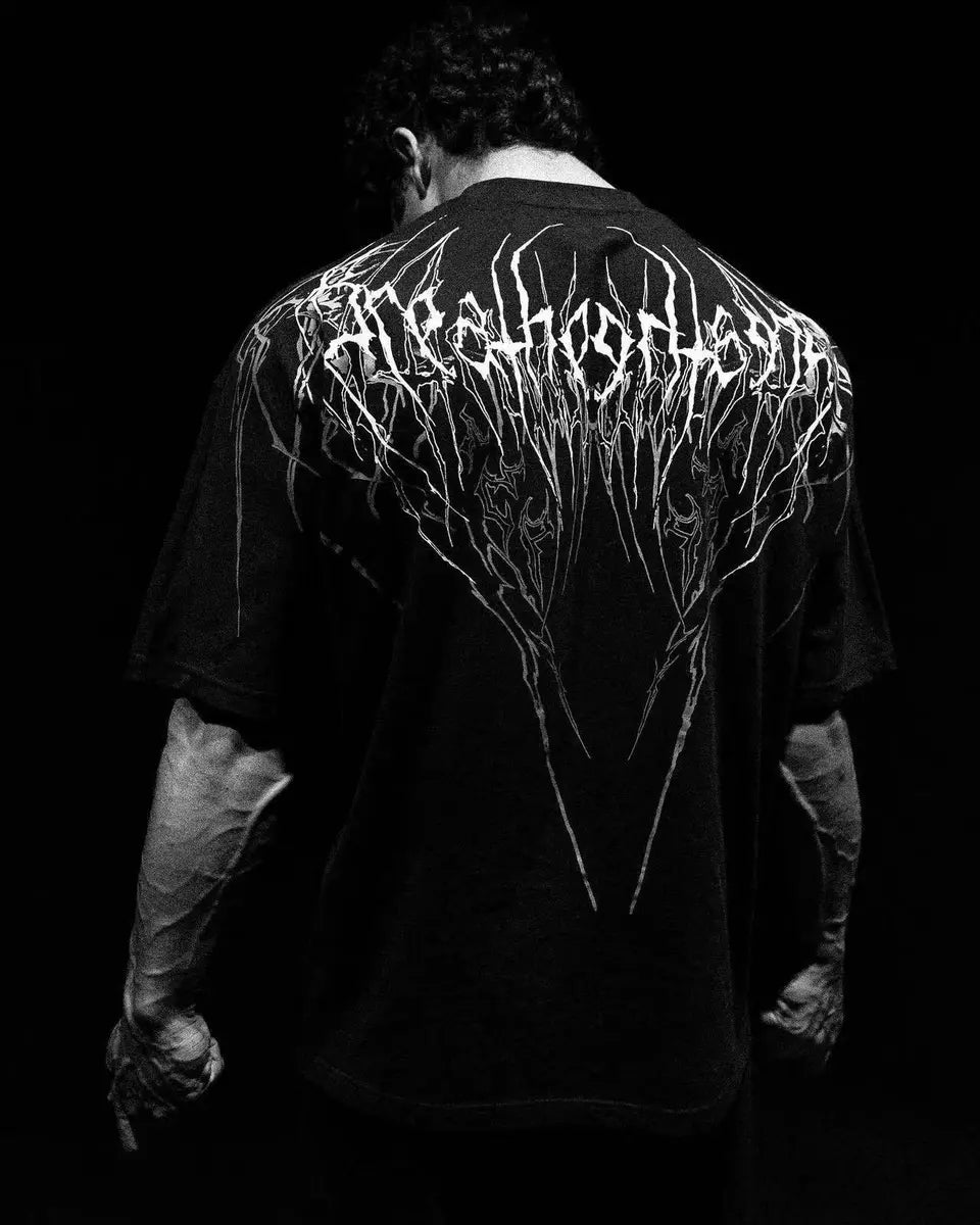Devil's Line Drawing Cross Printed Men's T-Shirt