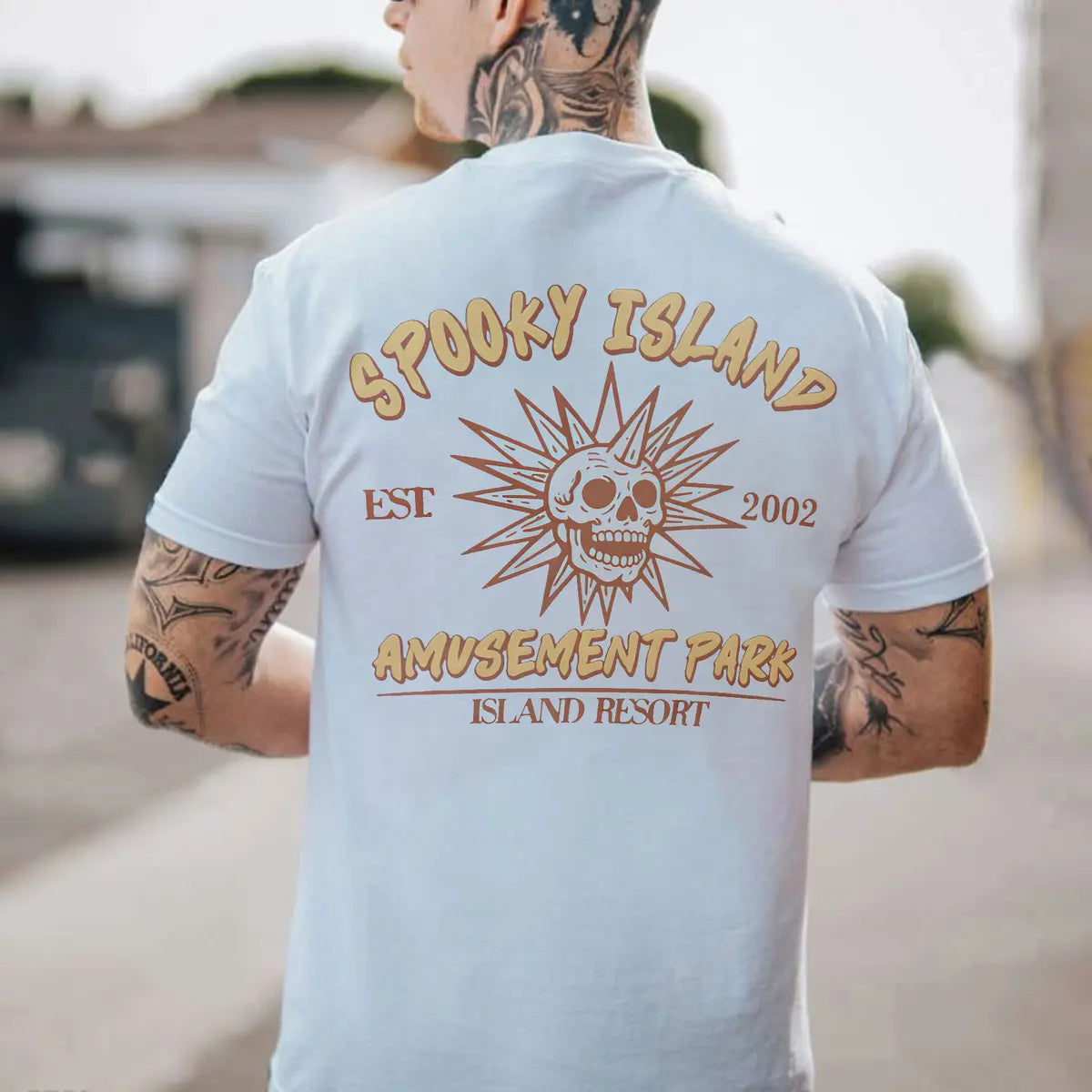 Spooky Island Amusement Park Island Resort Printed Men's T-Shirt