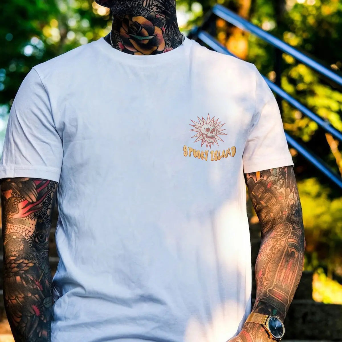 Spooky Island Amusement Park Island Resort Printed Men's T-Shirt