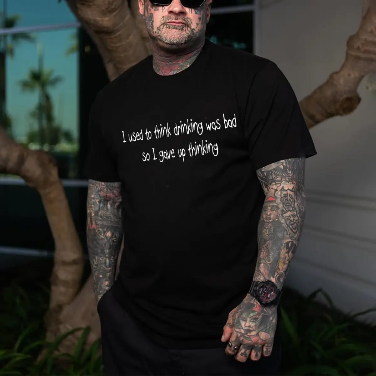 I Used To Think Drinking Was Bad So I Gave Up Thinking Printed Oversized Unisex T-shirts