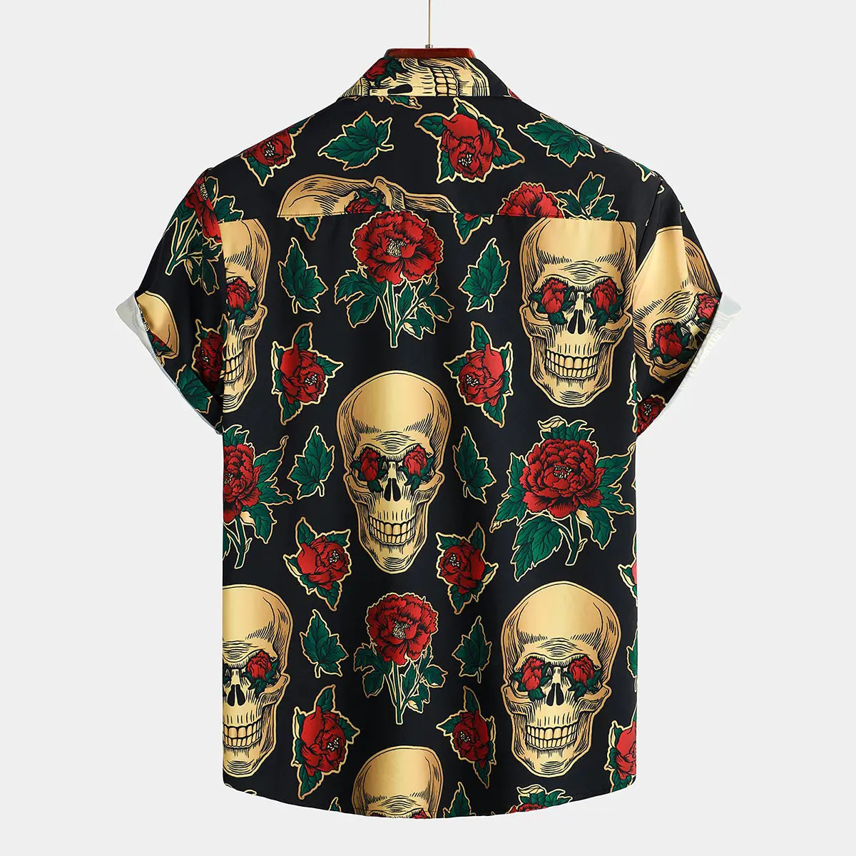 Floral Skulls Short Sleeve Button-Up Men's Shirt