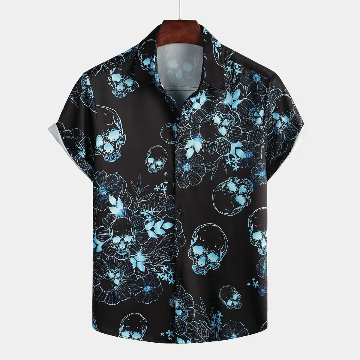 Summer Floral Skulls Short Sleeve Button-Up Men's Shirt