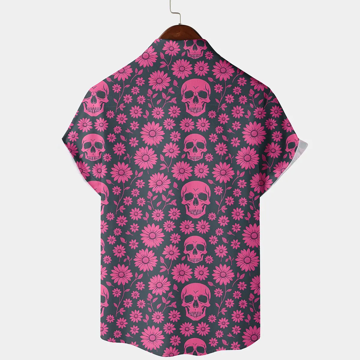 Skull Pattern Short Sleeve Button-Up Men's Shirt