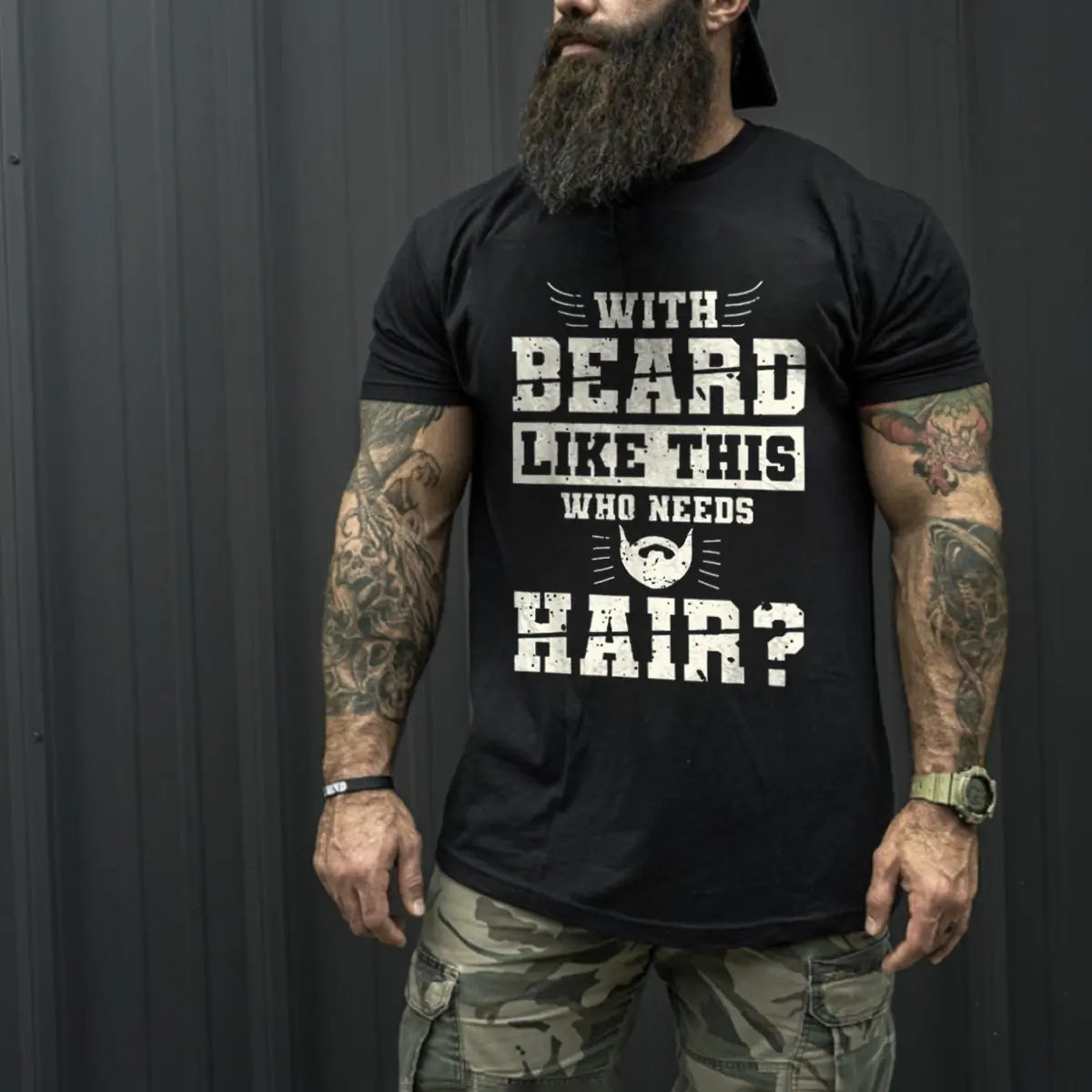 Viking With Beard Like This Who Needs Hair? Printed Men's T-shirt