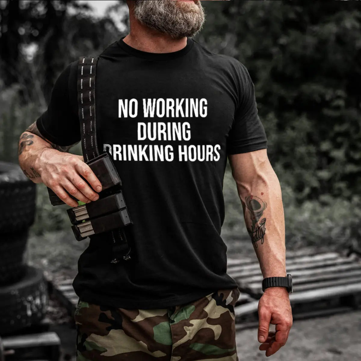 No Working During Drinking Hours Printed Oversized Unisex T-shirts Image - 1