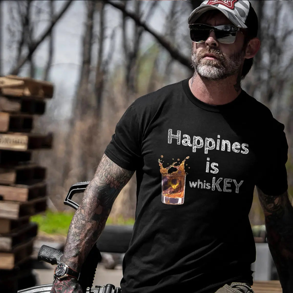 Happiness Is Whiskey Printed Oversized Unisex T-shirts Image - 1