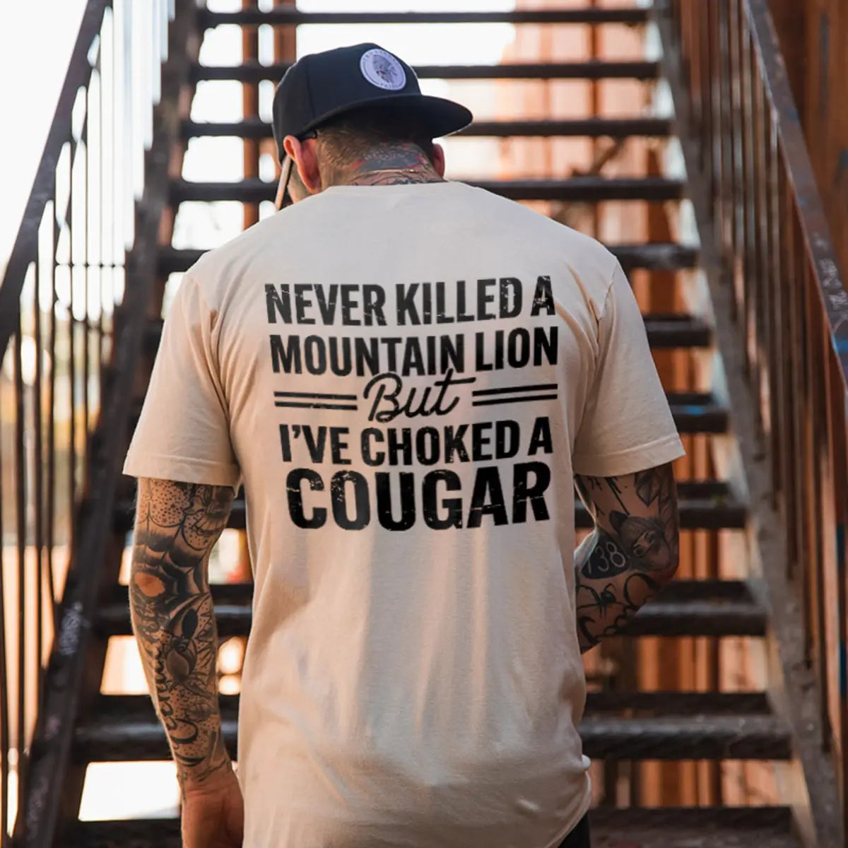Never Killed A Mountain Lion But I've Choked A Cougar Printed Men's T-Shirt