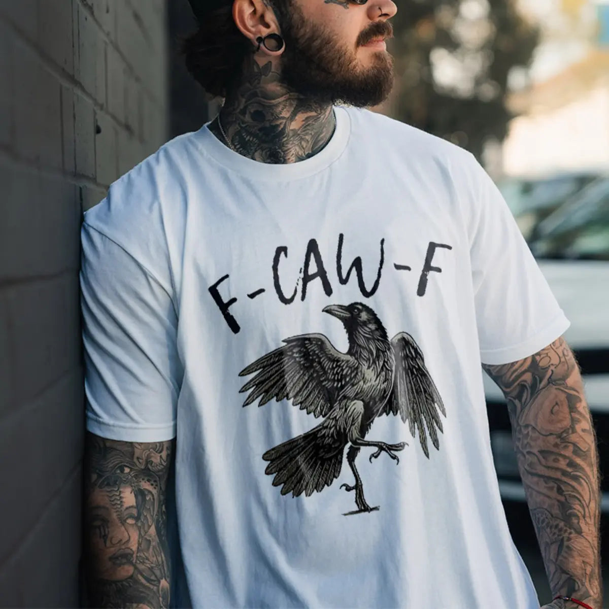 F-Caw-F Gothic Raven Printed Men's T-Shirt