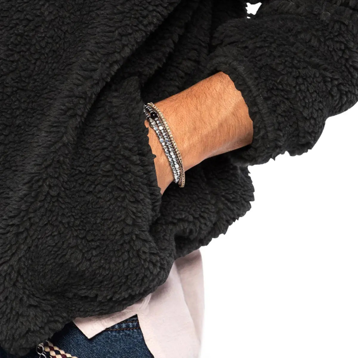 Solid Color Double-Faced Fleece Hooded Jacket