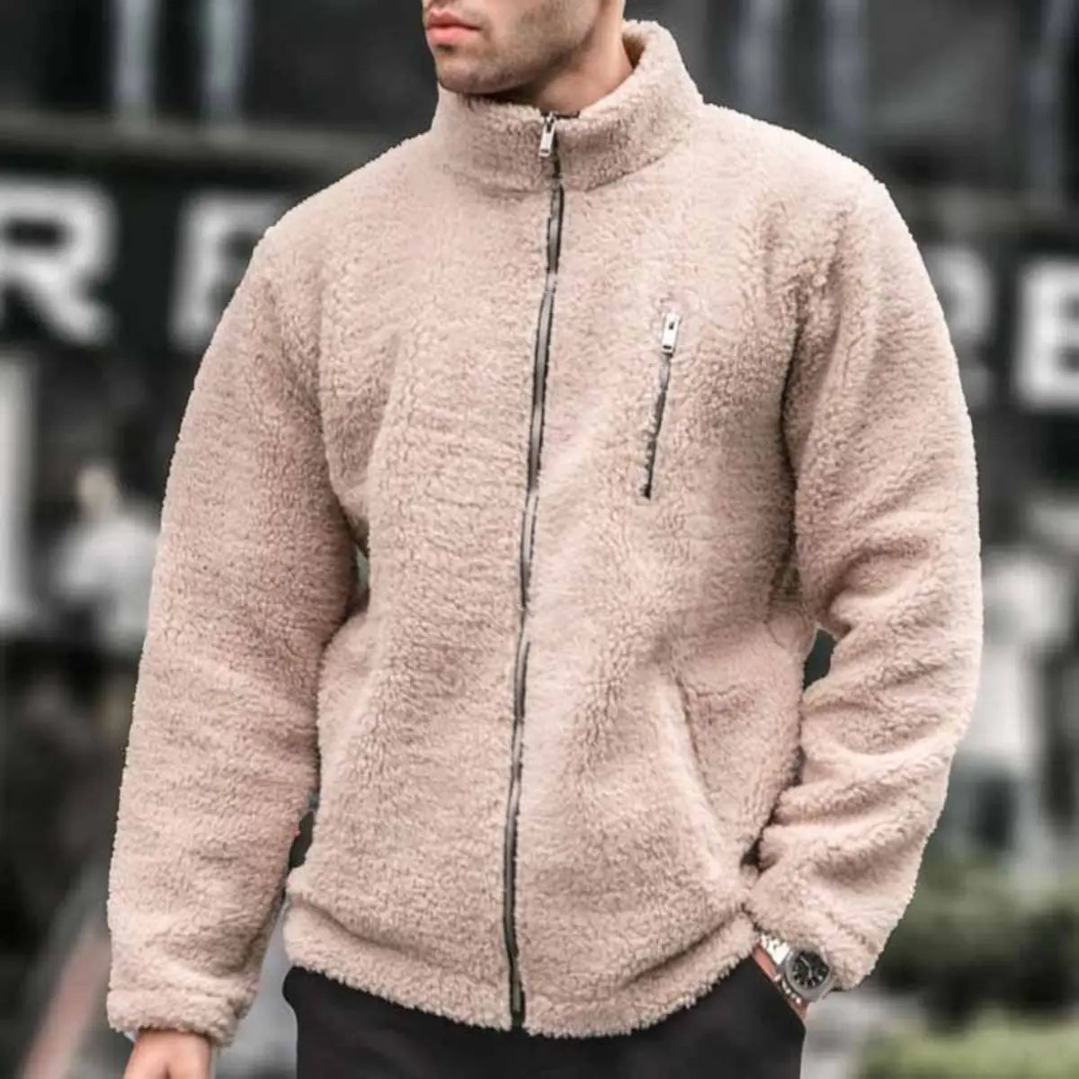 Solid Color Stand Collar Casual Loose Sweatshirt Jacket