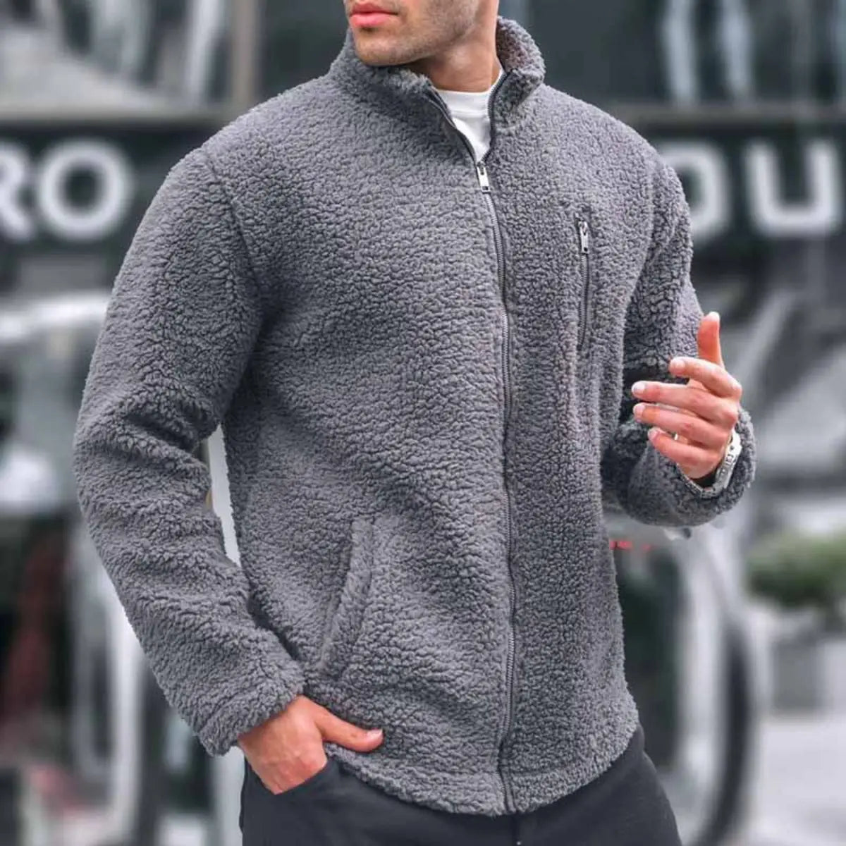 Solid Color Stand Collar Casual Loose Sweatshirt Jacket