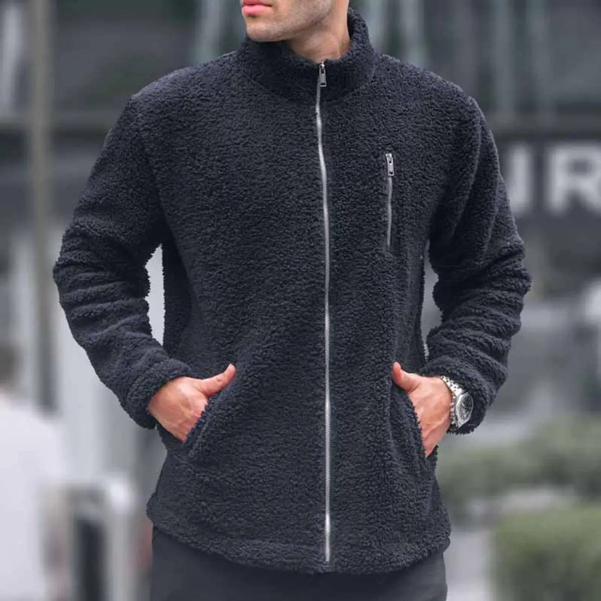 Solid Color Stand Collar Casual Loose Sweatshirt Jacket