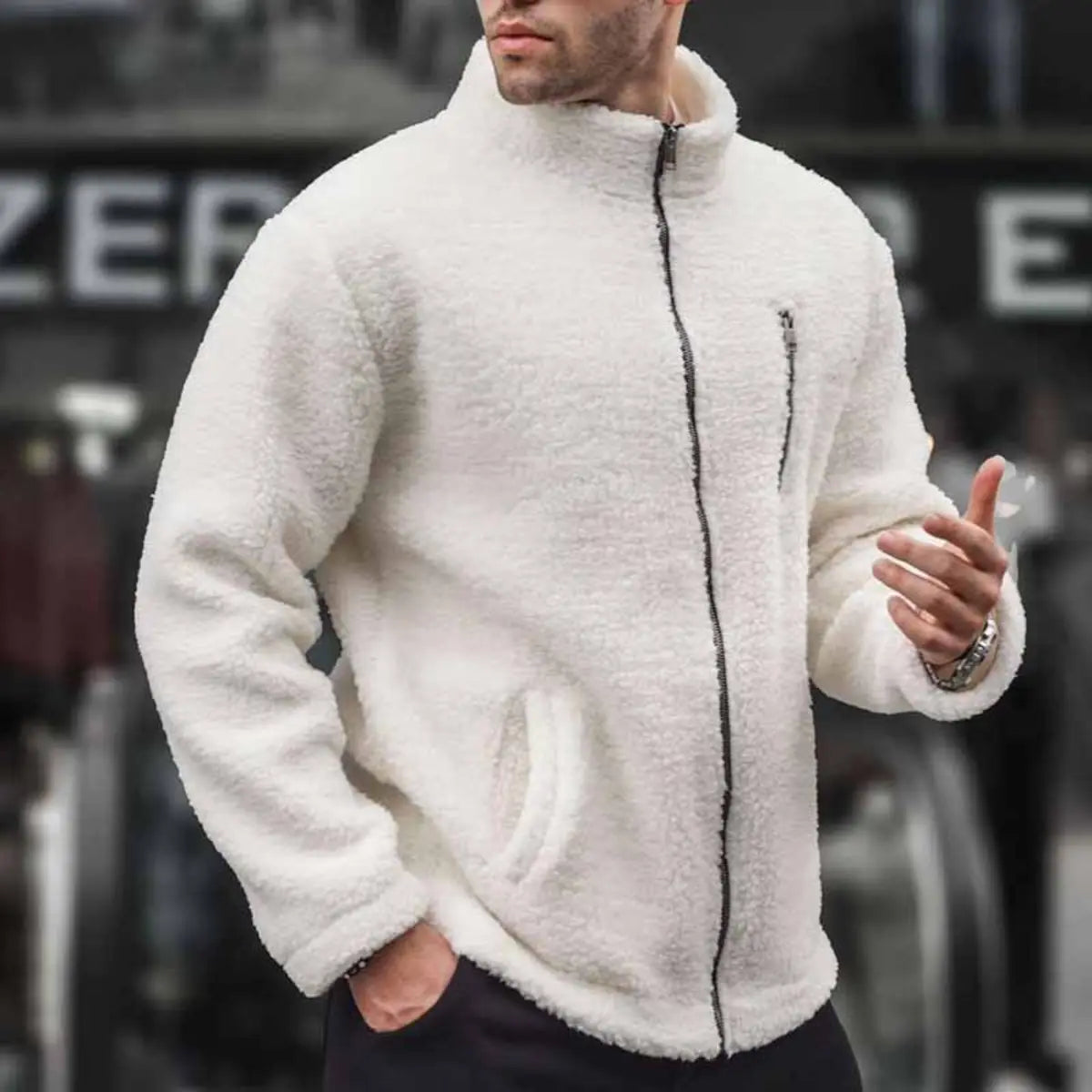 Solid Color Stand Collar Casual Loose Sweatshirt Jacket