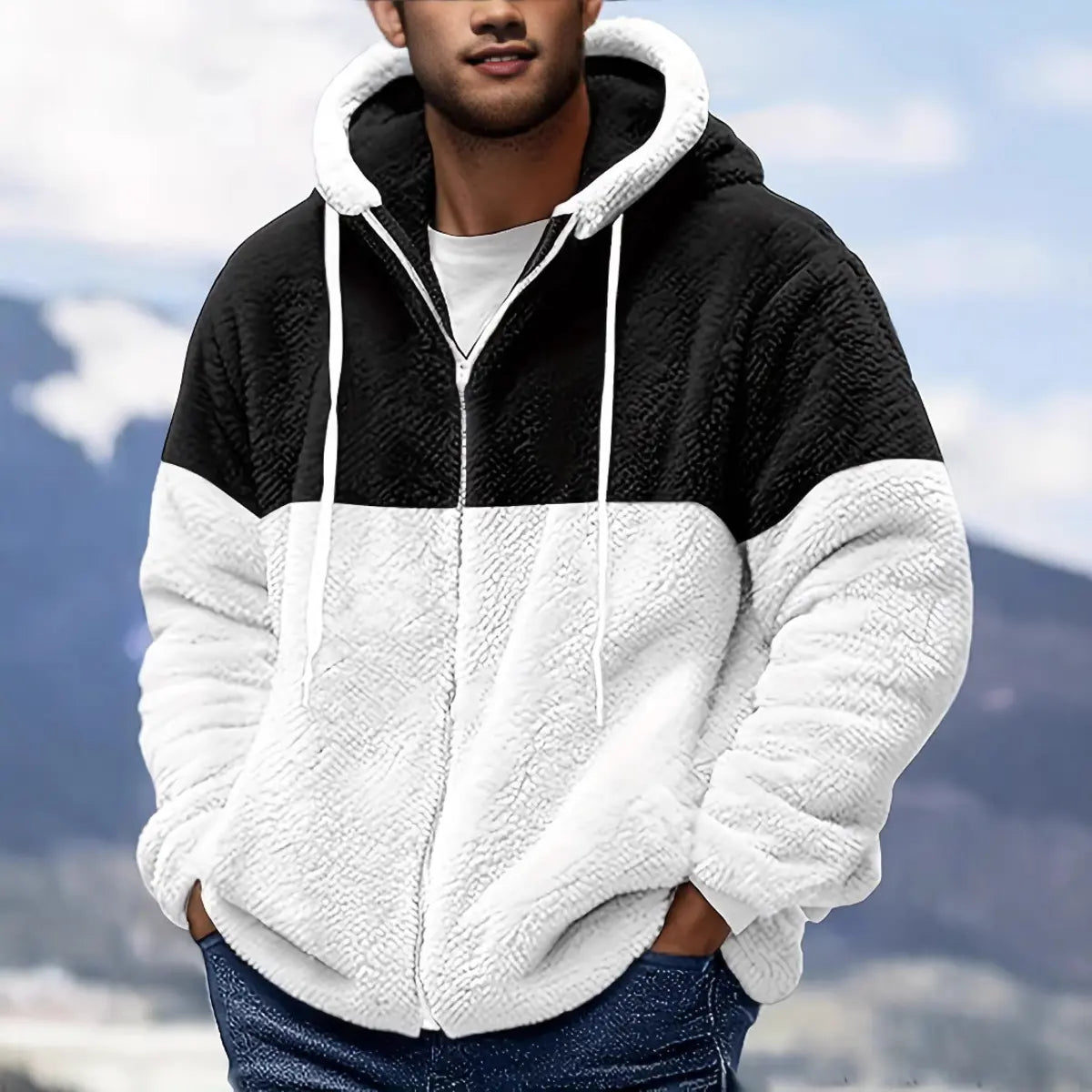 Patchwork Double-Faced Fleece Casual Hooded Jacket