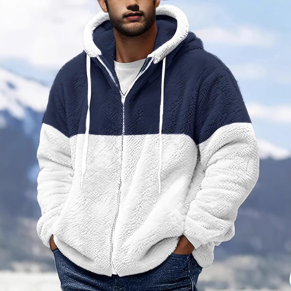 Patchwork Double-Faced Fleece Casual Hooded Jacket