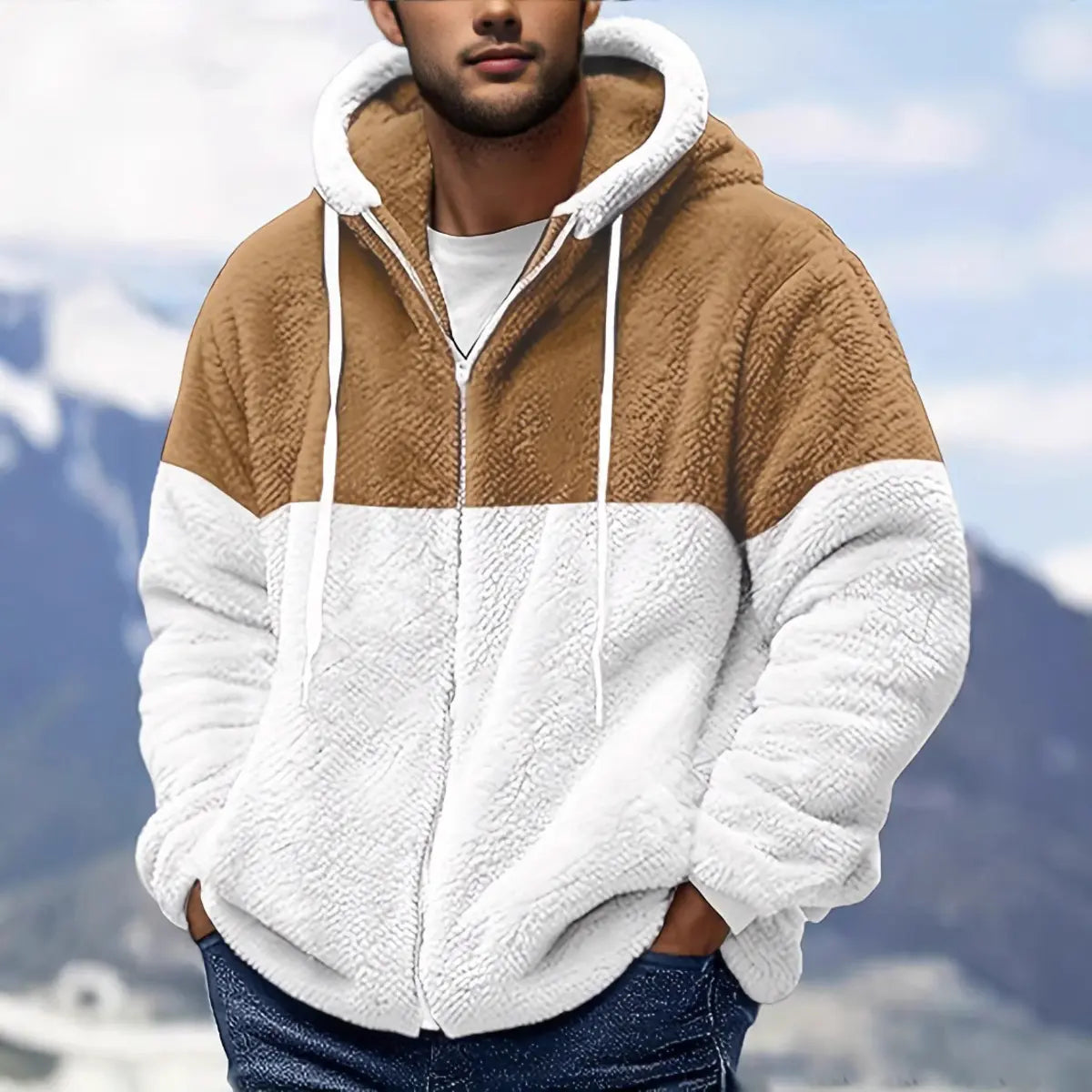 Patchwork Double-Faced Fleece Casual Hooded Jacket