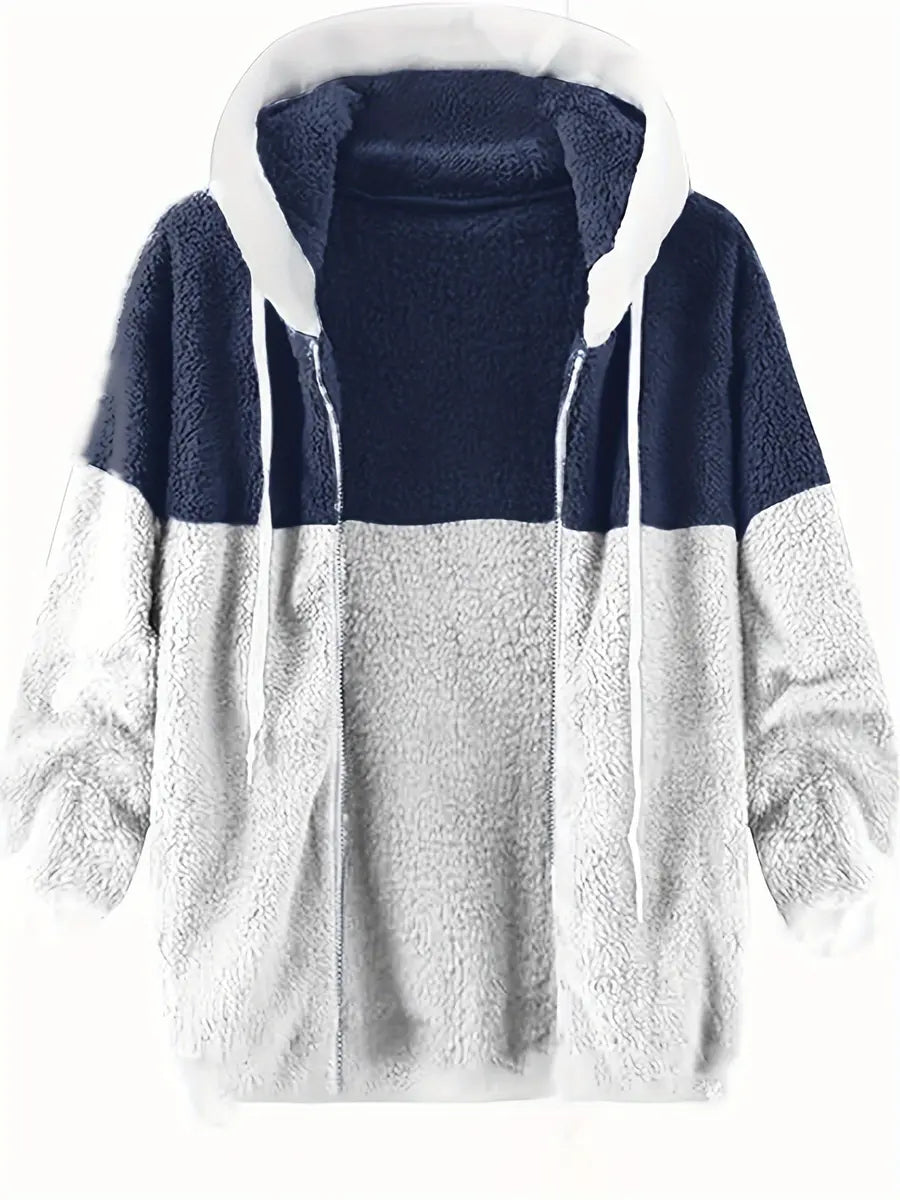Patchwork Double-Faced Fleece Casual Hooded Jacket