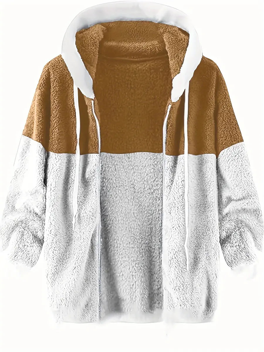 Patchwork Double-Faced Fleece Casual Hooded Jacket
