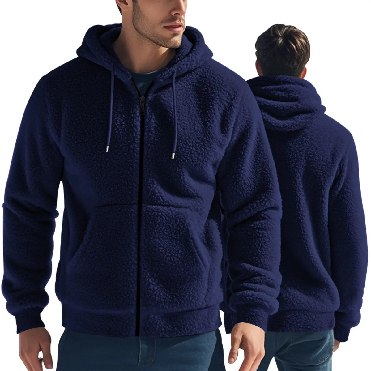 Solid Color Double-Faced Fleece Hooded Jacket