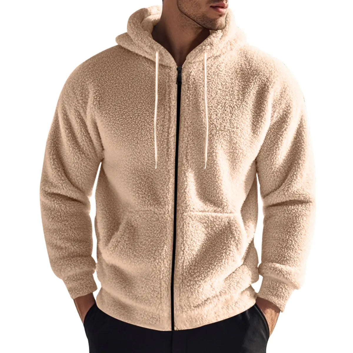 Solid Color Double-Faced Fleece Hooded Jacket