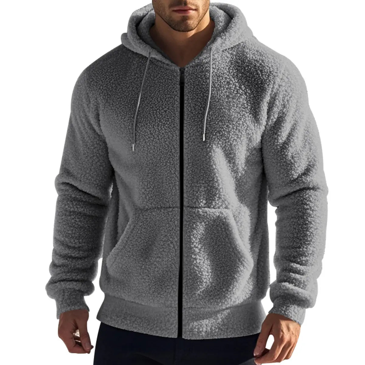 Solid Color Double-Faced Fleece Hooded Jacket