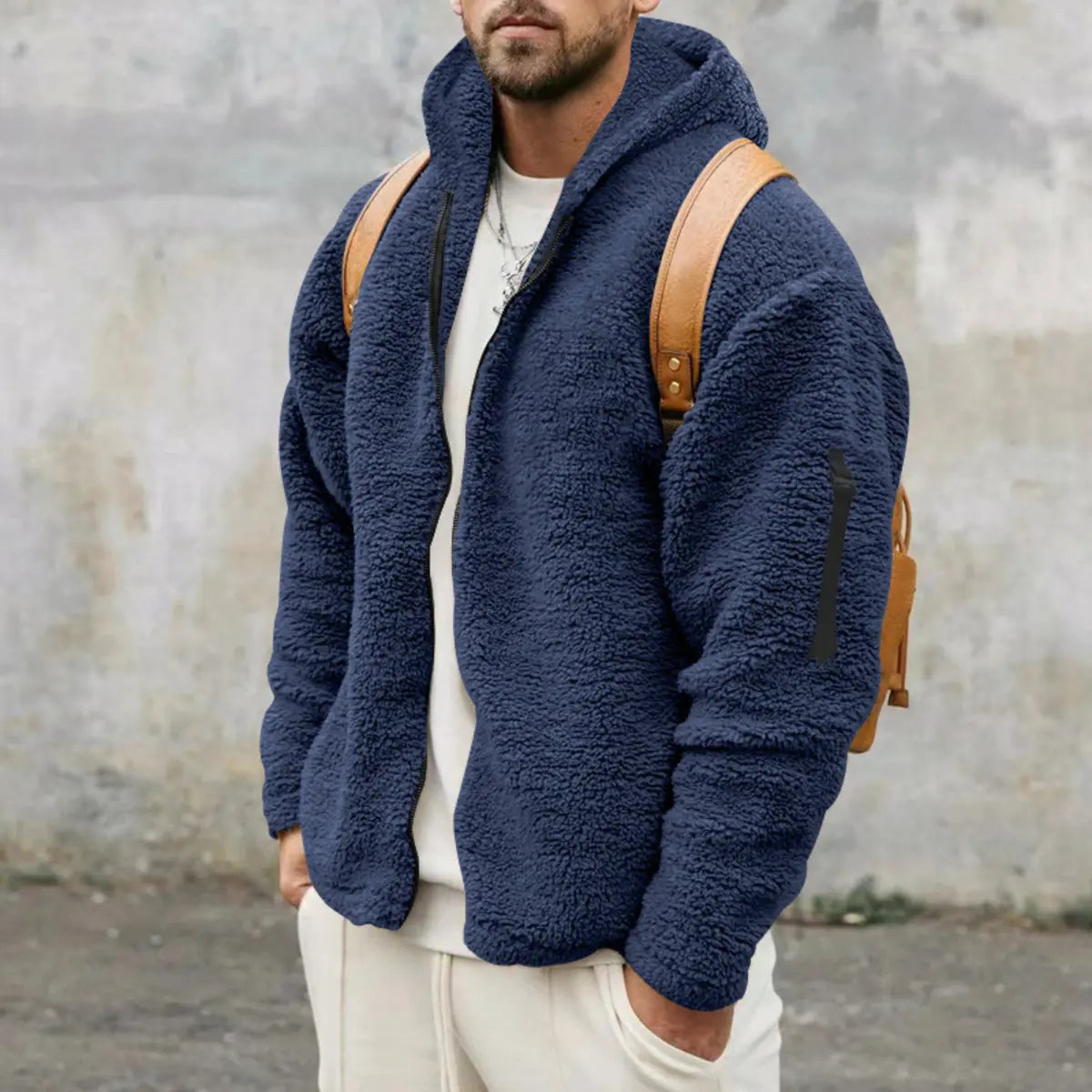 Solid Color Double-Faced Fleece Hooded Jacket