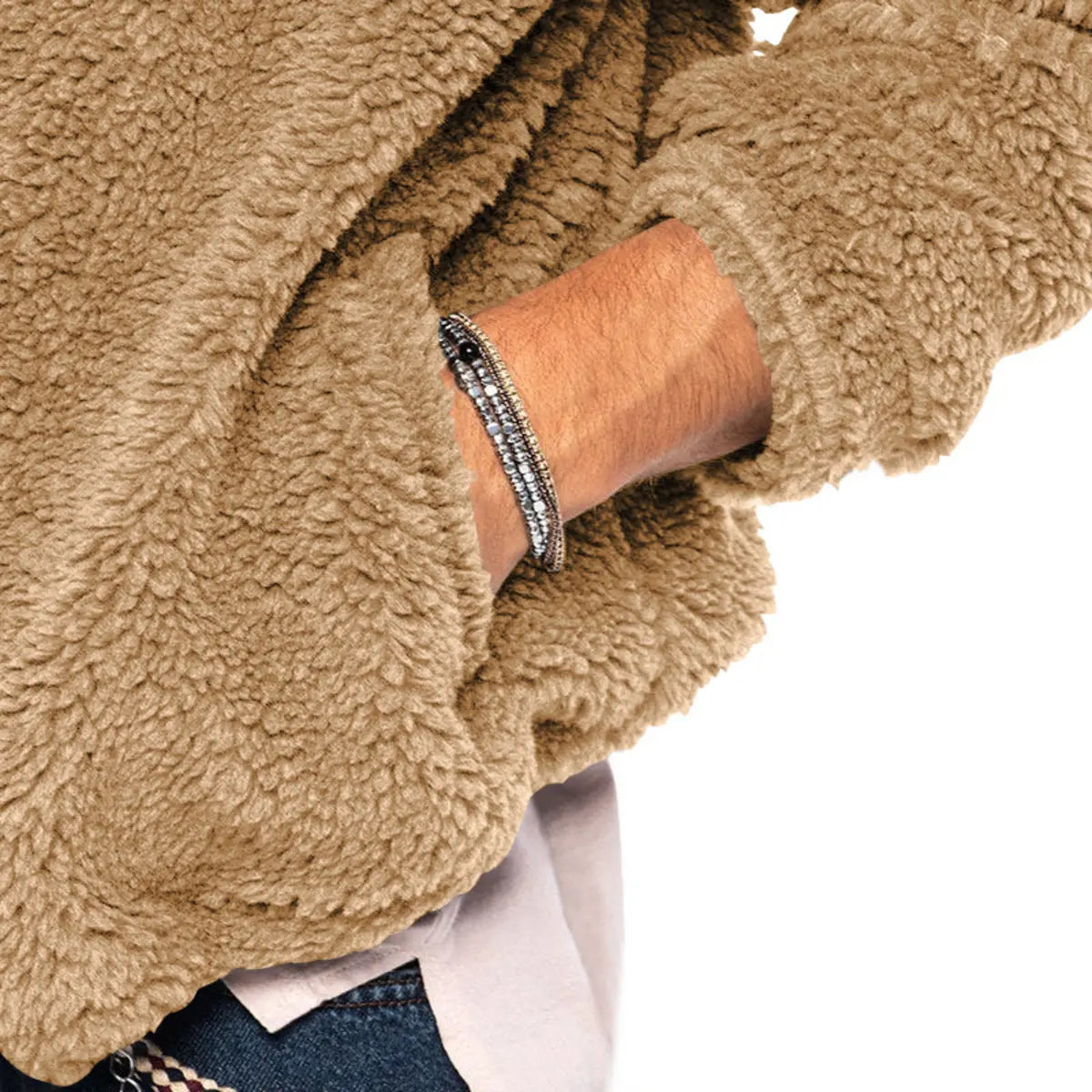 Solid Color Double-Faced Fleece Hooded Jacket