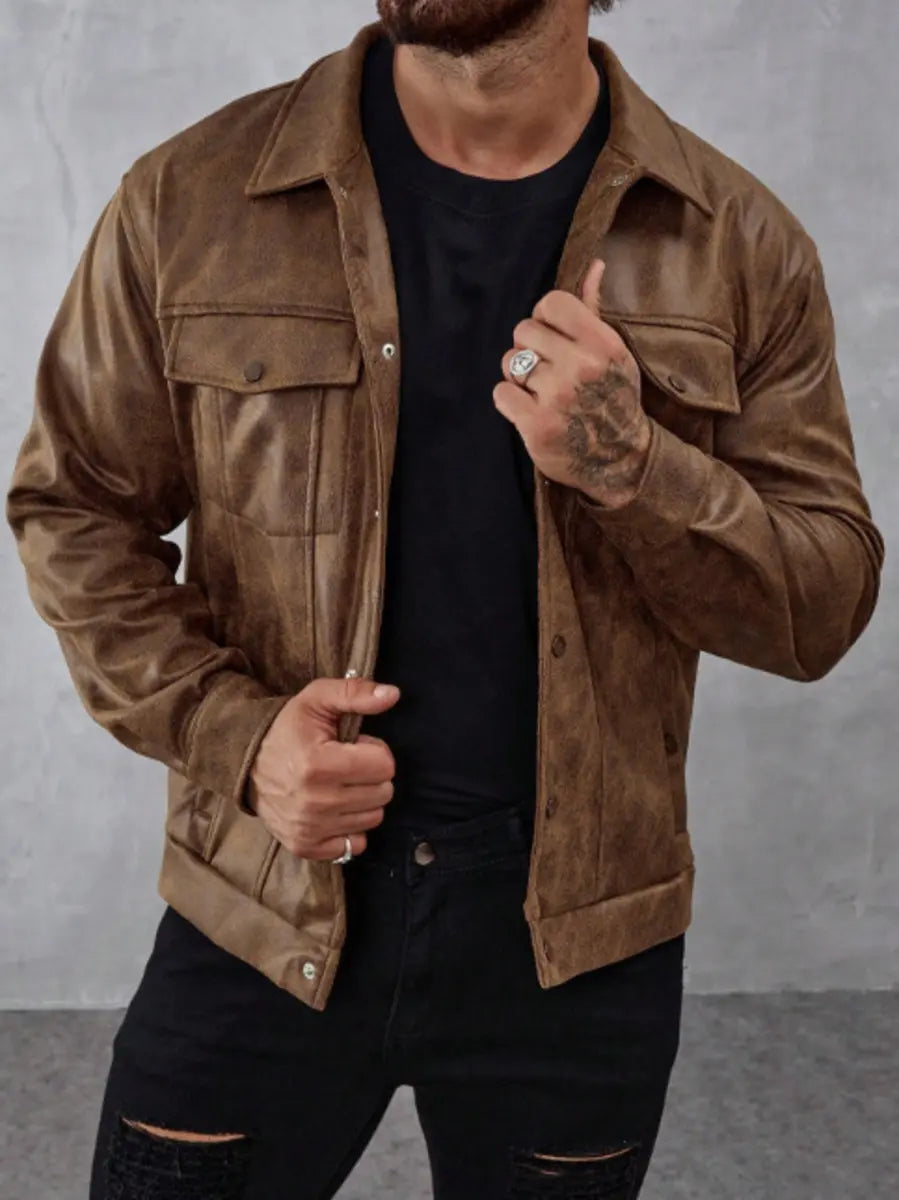 Men's Solid Color Leather Jacket