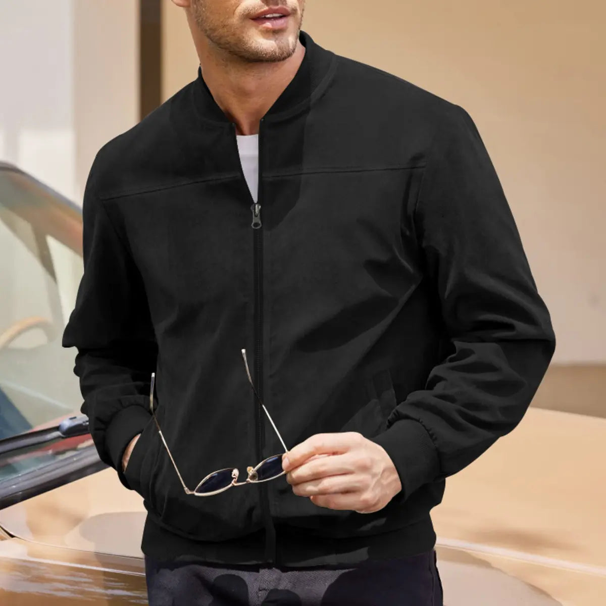 Solid Color Zip-Up Jacket