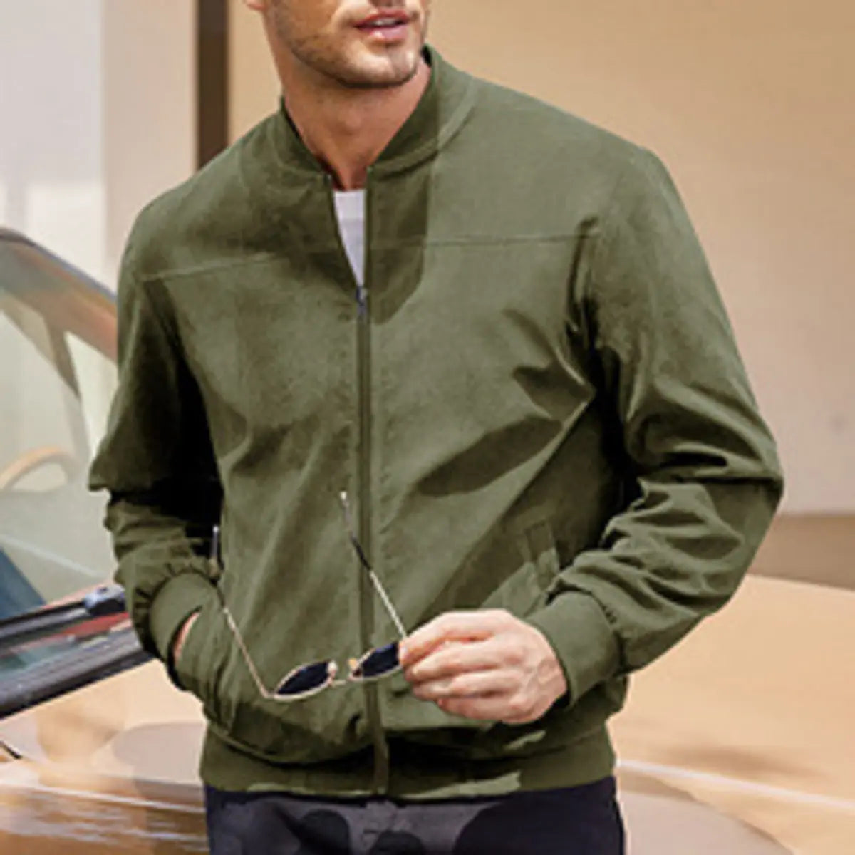 Solid Color Zip-Up Jacket