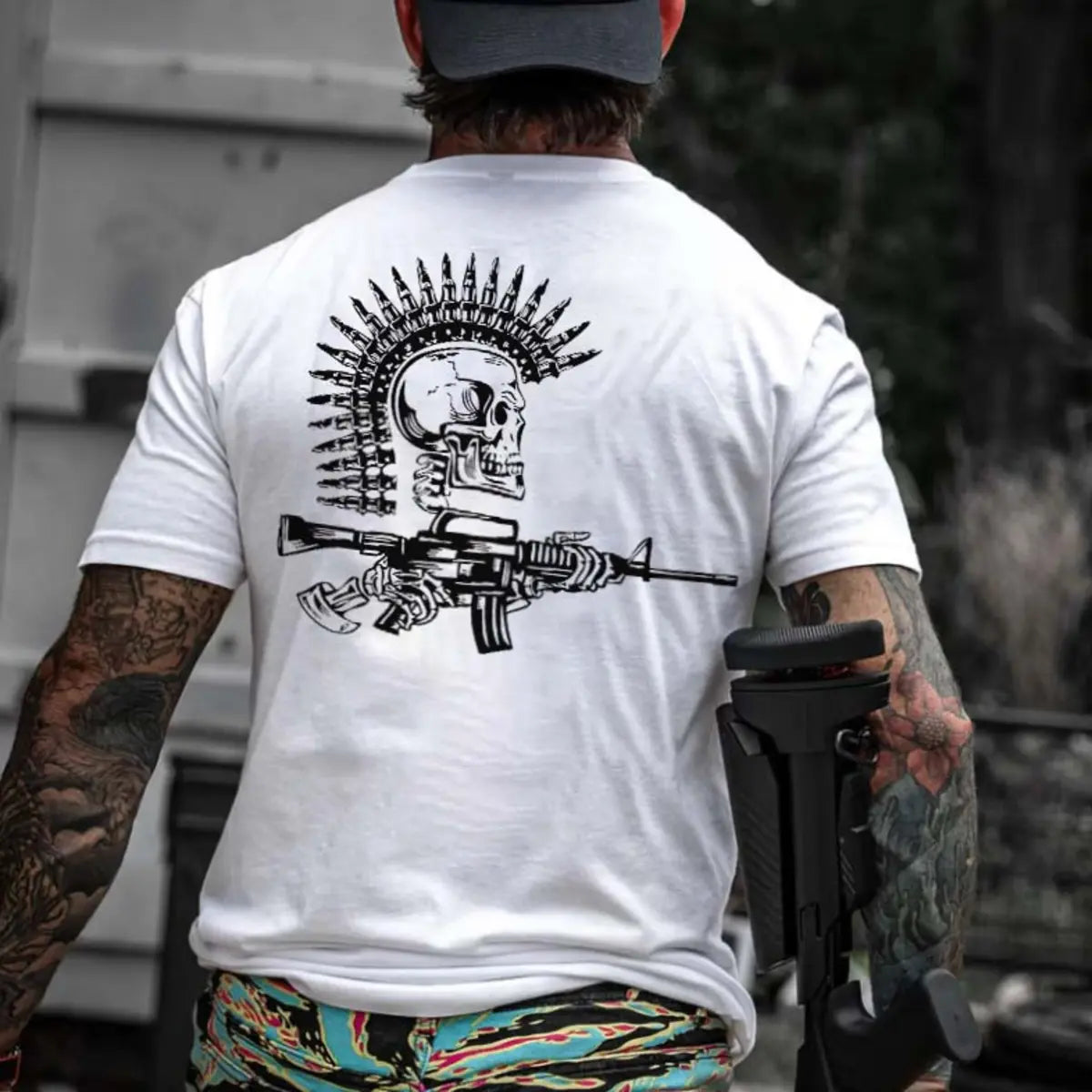 Skeleton Gun Graphic Printed Men's T-Shirt   